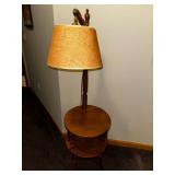 Vintage Wooden Floor Lamp with Built-In Side Table