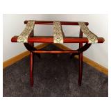Wooden Luggage Rack with Floral Fabric Straps
