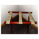 Wooden Luggage Rack with Floral Fabric Straps