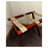 Wooden Luggage Rack with Floral Fabric Straps