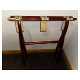 Wooden Luggage Rack with Floral Fabric Straps