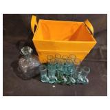 15-Piece Glass Decanter and Shot Glass Set with Orange Tote
