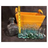 15-Piece Glass Decanter and Shot Glass Set with Orange Tote
