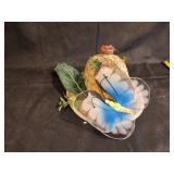 Decorative Straw Hat with Blue Butterfly and Leaf Accents