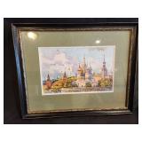 Framed Watercolor Painting of Moscow Kremlin