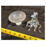 Glass Horse Figurine and Frosted Glass Toadstool