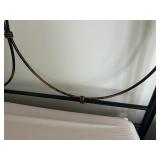 Elegant Black Metal Four Poster King Bed Frame and Elegant Beige and Pink King Bedding Set with Accents