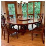Stunning 72" Round Pedestal Solid Wood Round Dining Table with 8 Chairs