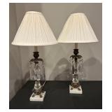 Elegant Pair of Crystal Table Lamps with Pleated Shades