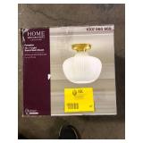 Home Decorators Collection Pompton 12 in. 1-Light Gold Semi-Flush Mount Ceiling Light Fixture with White Ribbed Glass    Customer Returns See Pictures