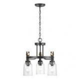 Home Decorators Collection Knollwood 17-1/2 in. 3-Light Black Bronze with Brass Accents Industrial Round Chandelier for Kitchens Bulbs Included  Customer Returns See Pictures