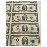 Uncut Sheet of 1995 $2 Dollar Federal Reserve Notes
