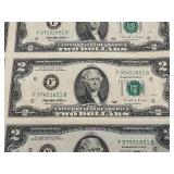 Uncut Sheet of 1995 $2 Dollar Federal Reserve Notes