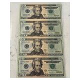 Uncut Sheet of 2004 A $20 Dollar Star Notes