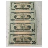 Uncut Sheet of 2004 A $20 Dollar Star Notes