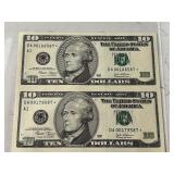 Uncut Sheet of 2003 $10 Dollar Star Notes
