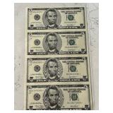 Uncut Sheet of 2003 $5 Dollar Star Notes