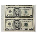 Uncut Sheet of 2003 $5 Dollar Star Notes