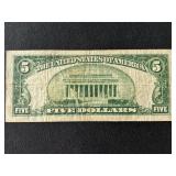 1934 A Green Seal $5 Dollar Federal Reserve Note