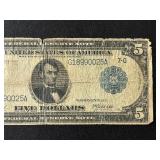 1914 Blue Seal $5 Dollar Federal Reserve Note