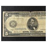 1914 Blue Seal $5 Dollar Federal Reserve Note