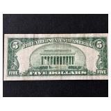 1934 C Blue Seal $5 Dollar Silver Certificate