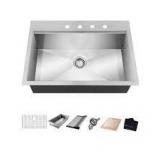Glacier Bay Zero Radius 30 in. Drop-In Single Bowl 18 Gauge Stainless Steel Kitchen Sink with Accessories Customer Returns See Pictures