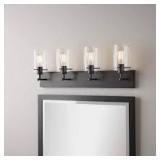 Hampton Bay Regan 29.13 in. 4-Light Espresso Bronze Vanity Light with Clear Glass Shades  Customer Returns See Pictures