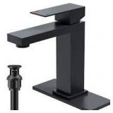 FURUISI Single Handle Mid-Arc Bathroom Faucet with Pop-Up Drain Included and Spot Resistant in Matte Black Customer Returns See Pictures
