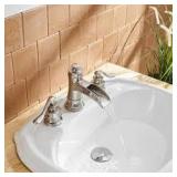 BWE 8 in. Widespread Double Handle Waterfall Bathroom Faucet With Pop-up Drain Assembly in Spot Resist Brushed Nickel  Customer Returns See Pictures