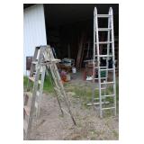Set of 2 Aluminum Extension Ladders and 1 Wooden Step Ladder