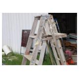 Set of 2 Aluminum Extension Ladders and 1 Wooden Step Ladder