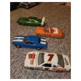 Set of 4 Diecast Model Cars Including Dodge Daytona, Convertible, Camaro, and Hooters Race Car