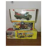 Collection of 3 Dinky Toys: Berliet Missile Launcher, Shell-BP Fuel Tanker, Plateau Brasseur