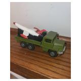 Collection of 3 Dinky Toys: Berliet Missile Launcher, Shell-BP Fuel Tanker, Plateau Brasseur