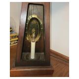 Vintage Wooden Table Lamp with Burlap Shade