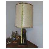 Vintage Wooden Table Lamp with Burlap Shade