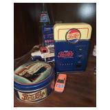Vintage Pepsi-Cola Memorabilia Collection with Glassware and Toy Trucks