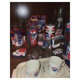 Vintage Pepsi-Cola Memorabilia Collection with Glassware and Toy Trucks
