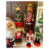 Collection of 10 Nutcracker Figurines Including Soldiers, Santa, and Reindeer