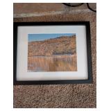 Living room  - Pair of Framed Artworks - Vintage Railroad Station and Autumn Lake Scene