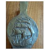 Vintage Brass and Leather Fireplace Bellows with Nautical Ship Design