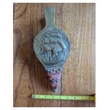 Vintage Brass and Leather Fireplace Bellows with Nautical Ship Design