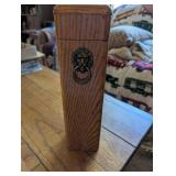 Vintage Wooden Matchbox Block Container with Lion Head Decor