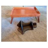 Wooden Bed Tray with Foldable Legs and Vintage Corner Wall Rack