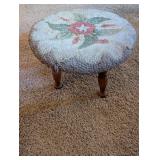 Vintage Embroidered Footstool with Wooden Legs