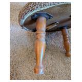 Vintage Embroidered Footstool with Wooden Legs