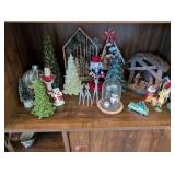 Assorted Christmas Decor with Nutcracker, Trees, and Nativity Set