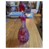 Vintage Ruby Red Cut Glass Decanter with Stopper