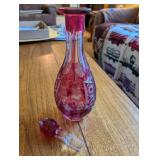 Vintage Ruby Red Cut Glass Decanter with Stopper